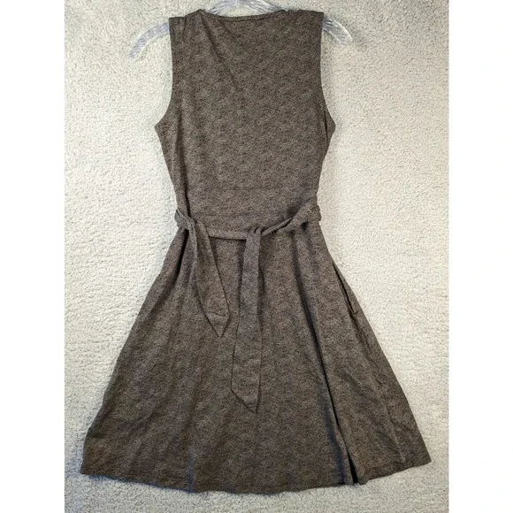 Toad & Co Small Womens Organic Cotton Waist Tie V-Neck Brown Midi Dress Pockets - Picture 3 of 12